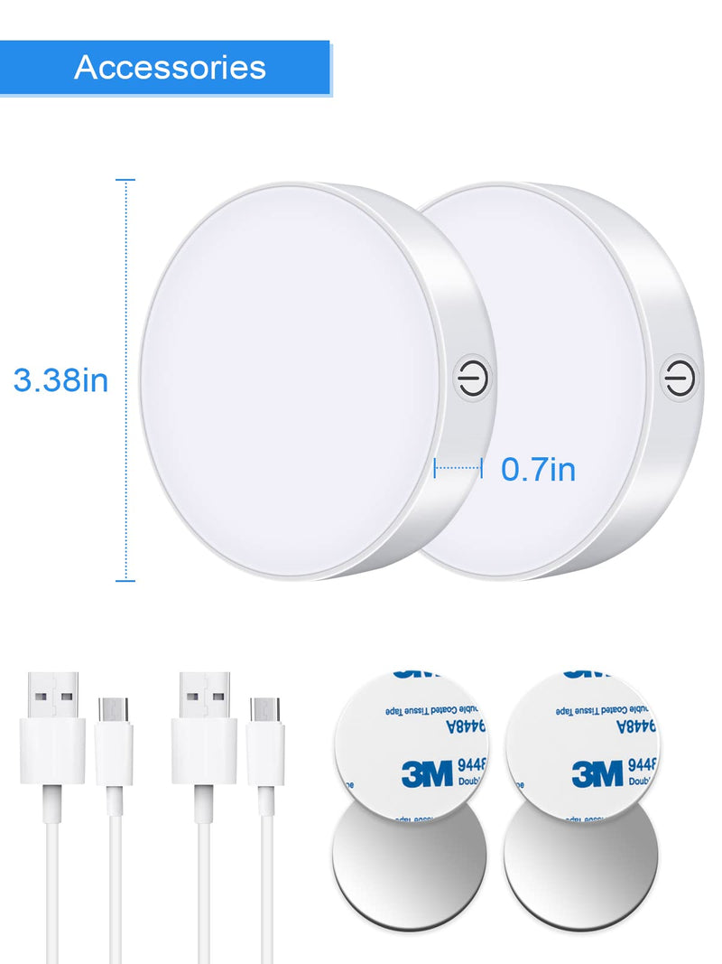 WILLED Dimmable Touch Light Buit-in 1000mAh Large Battery Rechargeable LED Tap Lights | Magnet Stick on Closet Portable Puck Night for Cabinet, Wardrobe, Counter, Kitchen, Bedroom White Pure White 6000K