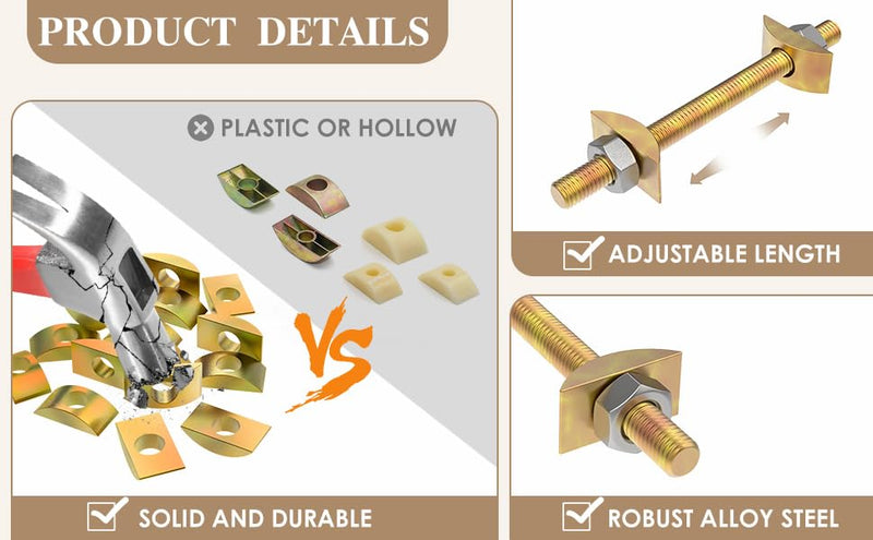 Furniture Fastening Connectors: Secure Countertops, Butcher Blocks, Tables, and Bed Frames with Bolt and Nut Hardware, Draw Bolts, and Miter Bolts,Metric-M8 5/16" x 3-1/2" (10PCS)