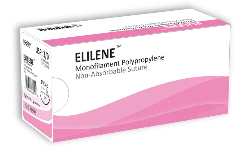ELILENE Suture with Reverse Cutting Needle, 3/8 Circle, 19mm,12 Pack, for Surgical Wound Training, Practice and Educational Use. Polypropylene Non-Absorbable Material 3/0 FF, 30”, FS2, Pink 8665PP