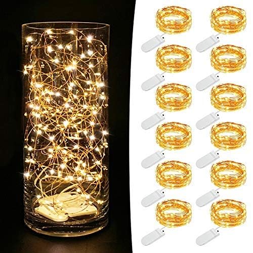 MUMUXI 12 Pack 7.2ft Fairy Lights Battery Operated String Lights, 20 Mini LEDs for Centerpiece Table Decorations, Wedding Party Bedroom Mason Jar Christmas Decor, Warm White 7.2 Ft-12 Pack-20 LED