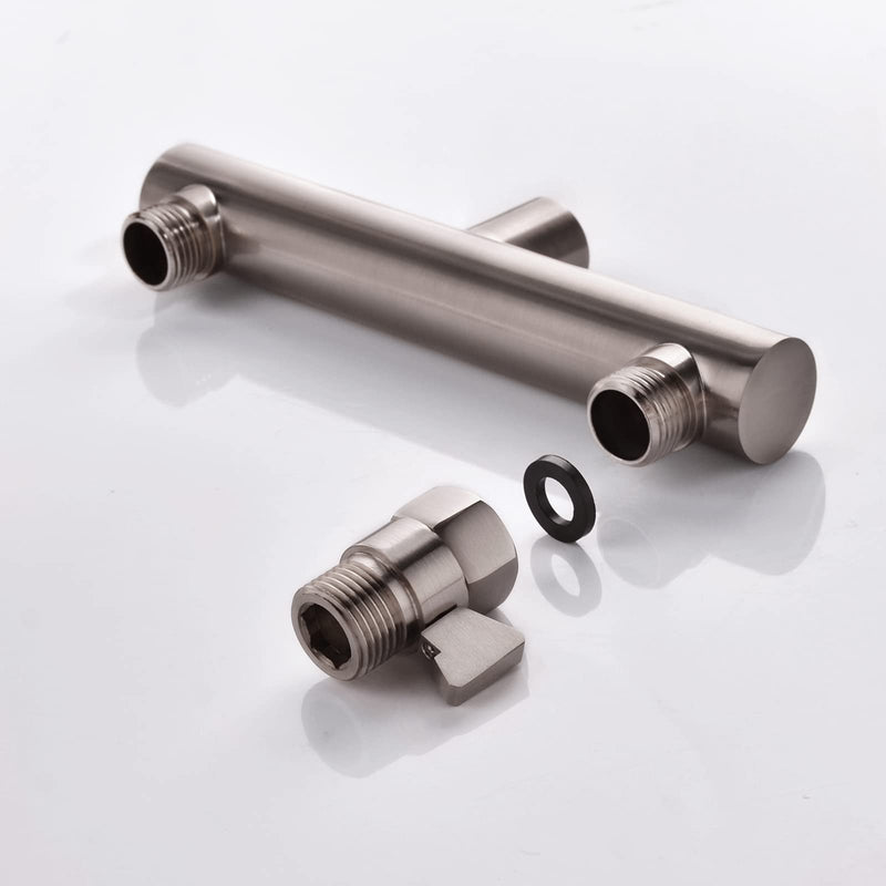 Shower Head Manifold with Double Outlet and Shut Off Valves for Dual Sprayer Showering System,Can Connect Two Showerheads,Brushed Nickel,STN02 5.9-inch Brushed Nickel