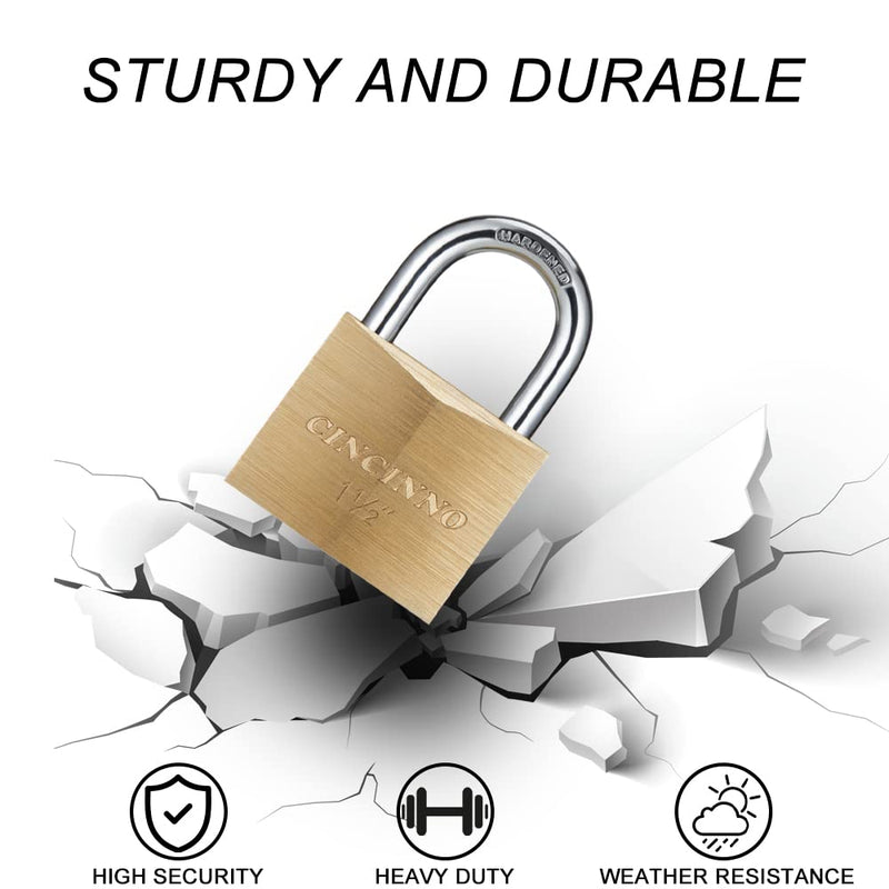 Solid Brass Padlock with Key, Key Lock with 1-9/16" Wide Body, 2 Pack Keyed Alike Locker Lock with Key 40mm 2pack