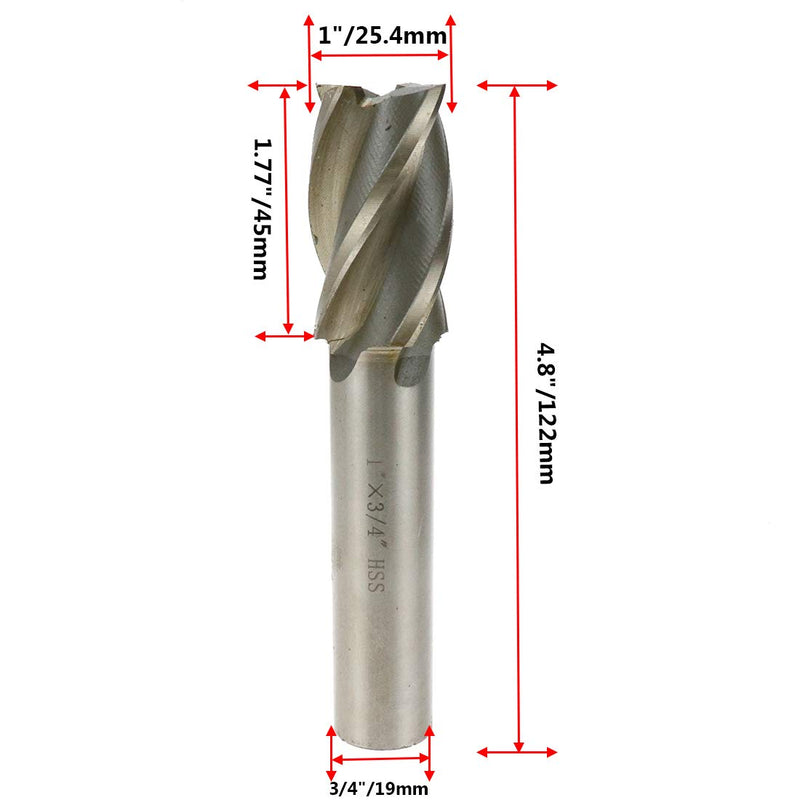 End Mill 1" Cutting Dia 3/4" Shank Dia Straight Shank 4 Flute End Mill Drill Bit 1"×1" 1pcs