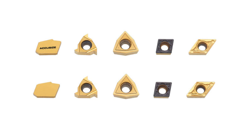 Accusize Industrial Tools 2 Pc of Each Kind of Carbide Inserts for 2988-0038, CVD Coated and Tin Coated, Total 10 Pieces, 2988-0038Inserts | 2 Each of 11ER, GTN-2, WCMT2.52, CCMT21.5, and DCMT21.5; TiN and CVD Coated for Steel, 2988-0038INSERTS