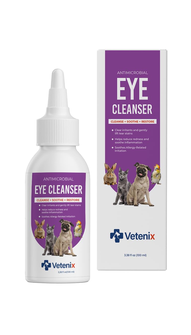 Dog and Cat Eye Wash Cleaner Eye Drops for Dogs and Cats to Flush and Soothe Eye Irritations, Dog Tear Stain Cleaner, Safe for All Animals. 3.38 Ounces