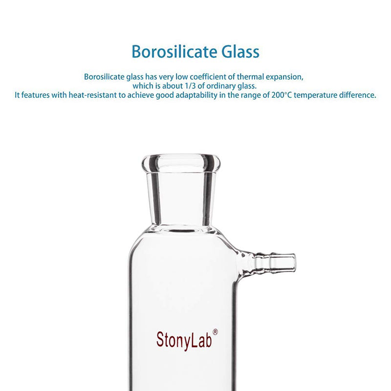 stonylab Vacuum Filtration Adapter, Borosilicate Glass Adapter with 14/20 Standard Taper Inner Lower Joint, Pluro Stopper Size #5, 250 ml 14/20 Joint