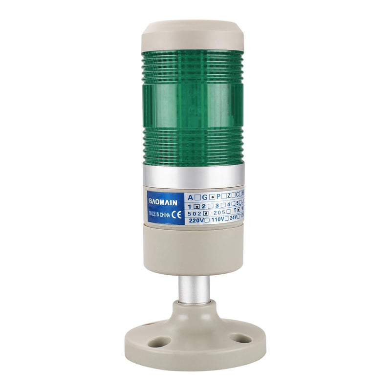 Baomain Industrial Signal Light Green AC 110V Column LED Round Tower Light Indicator Continuous Light LGP-502T Warning Light