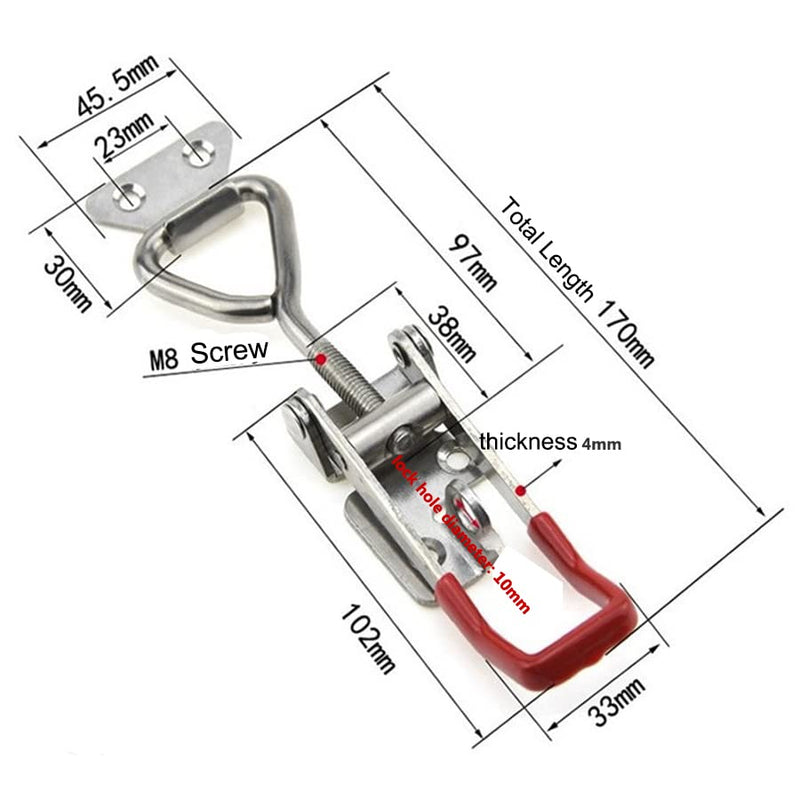 4003 Toggle Latch Clamp, 304 Stainless Steel Adjustable Toggle Latches With Lock Hole, 1320Lbs Holding Capacity Heavy Duty Toggle Clamp for Smoker Lid Jig, ToolBox Case, 2pack 4003-2pcs(304 Stainless Steel)