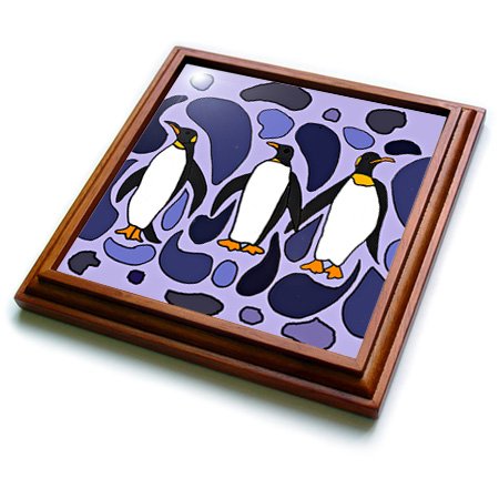 3dRose Fun Emperor Penguin Art Abstract Trivet with Ceramic Tile, 8" by 8", Brown