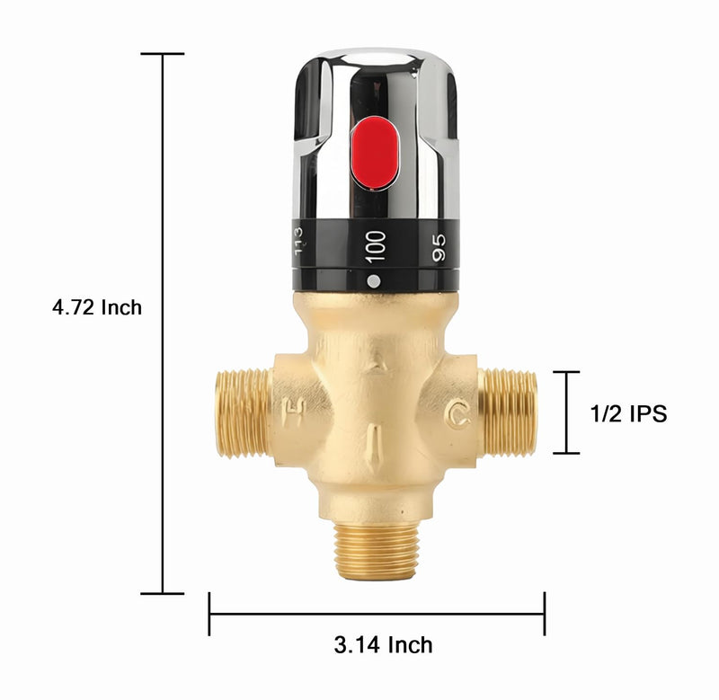 TreMax Thermostatic Mixing Valve, Shower Water Mixing Valve, With 1/2“G to 1/2‘’ NPT Connection Adaptors, Water Temperature Control Valve,Fahrenheit Scale Mark, Solid Brass (Golden) Golden