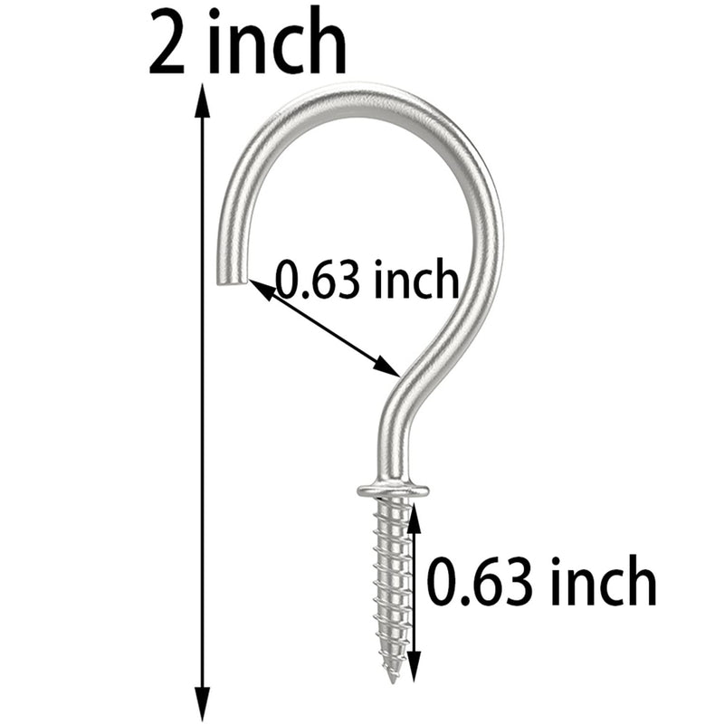 Silver 40 Pcs 2 Inch Metal Cup Hooks Ceiling Screw Hooks for Attachment and Suspension 2 Inch (40 Count) Silver
