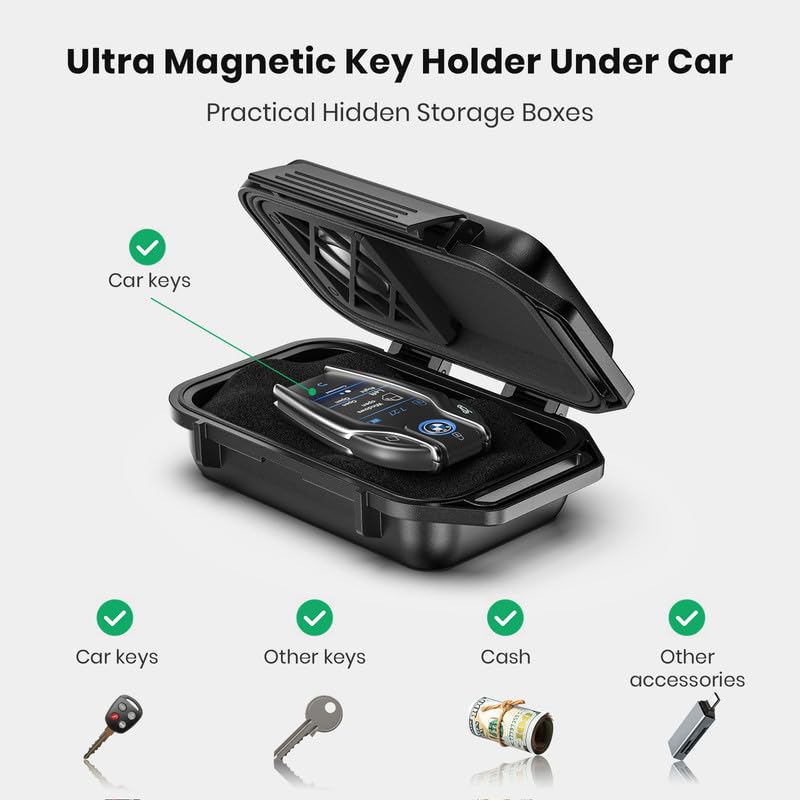 Magnetic Key Box, Magnetic Key Holder Under Car, Hide a Key Magnetic Car, Waterproof & Dustproof Magnetic Key Hider Outdoor, Magnet Storage Box Basic 1pc