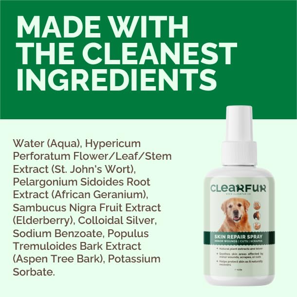 Dog Skin Repair Spray | Fast-Acting No-Touch Spray for Minor Wounds, Scrapes, Abrasions & Sores | Supports Skin & Fur Recovery | Natural Ingredients