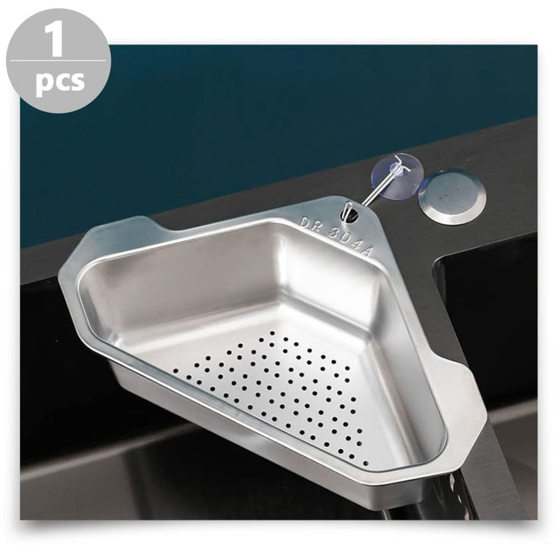 DOITOOL Stainless Steel Sink Basket Triangle Corner Strainer 9.64X6.88X3.14 Inch Hanging Kitchen Sink Draining Basket Food Waste Strainer and Storage Organizer