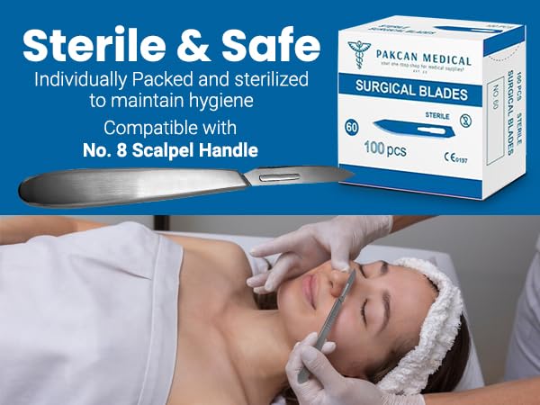 #60 Stainless Steel Scalpel Blades - Compatible with Havalon Piranta - 100 Pack of No. 60 Blade