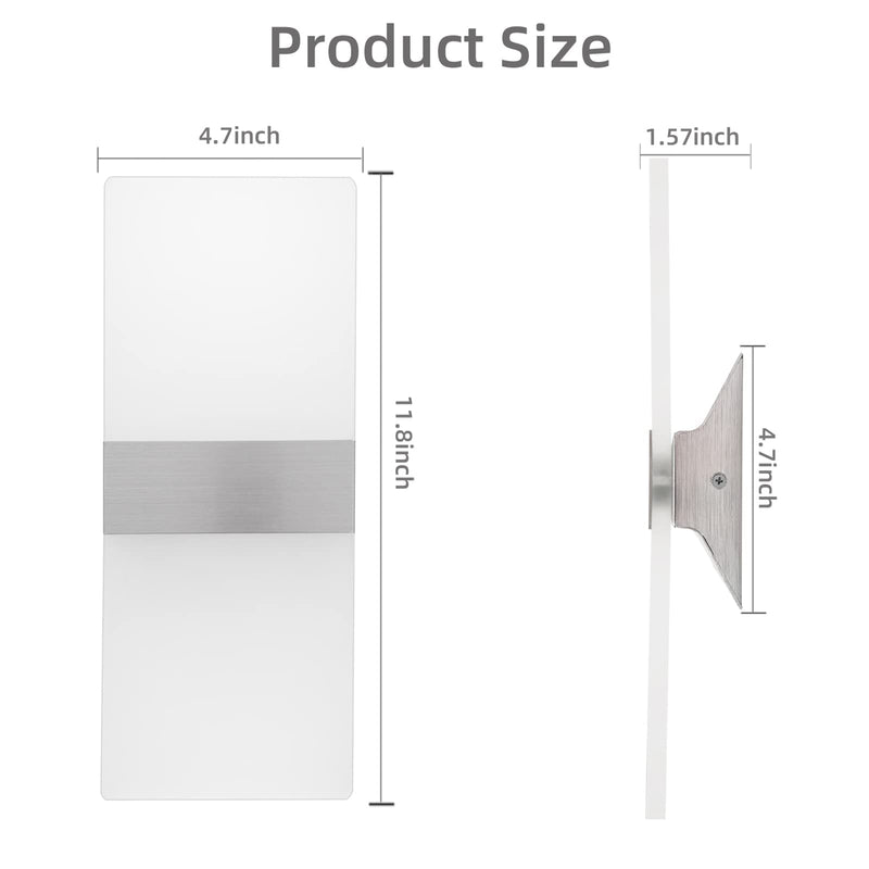 KICAAO Modern Wall Sconces Set of Two, Led Wall Light 10w, 6000k White Light Up Downlight, Hardwired Acrylic Wall Light Lighting, Suitable for Living Room Corridor Bedside (Cool White 6000K 2Pack) cool white 6000K 2Pack