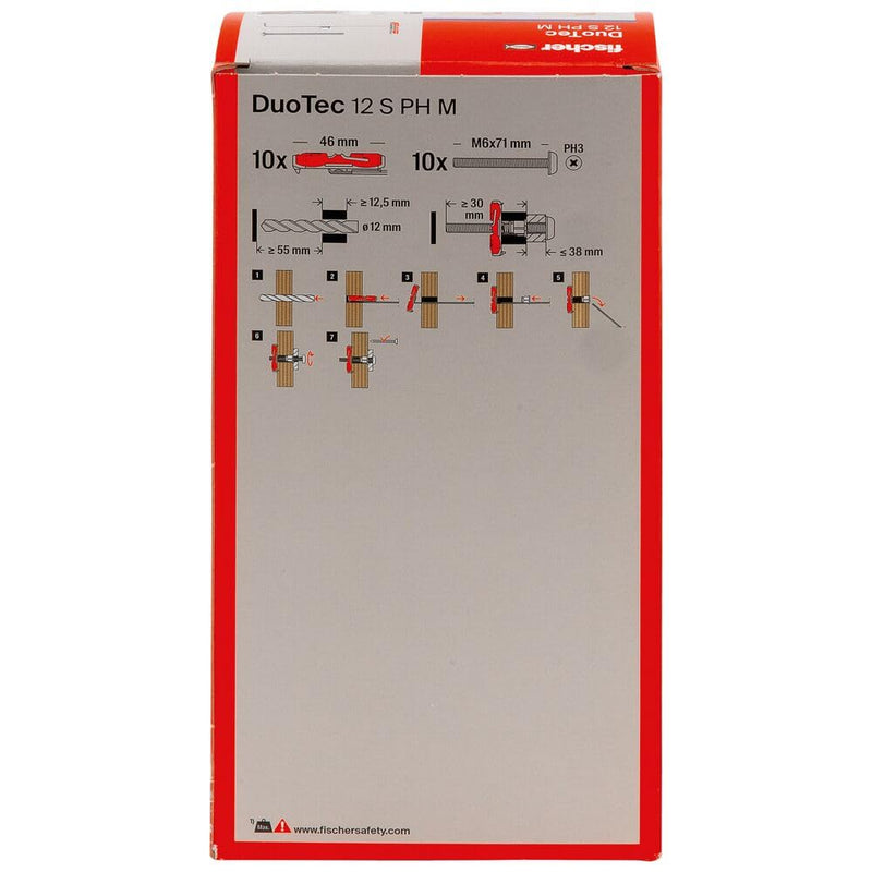 fischer DuoTec12 S PH 1/2" 10pcs Toggle-Plug Panhead Screw (Not Included), 2-Component Fastenings in Drywall, Wood, Steel & Plastic Panels DuoTec 12