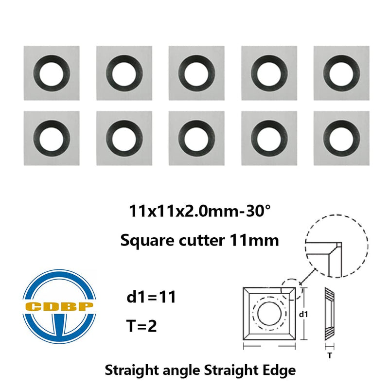 11mm Square Straight Carbide Inserts for woodturning, 11×11×2.0mm Replacement Cutter for Woodworking Fits Spiral Helical Planer Cutter Head or lathe Turning Tipped, 10pcs 11x11x2mm