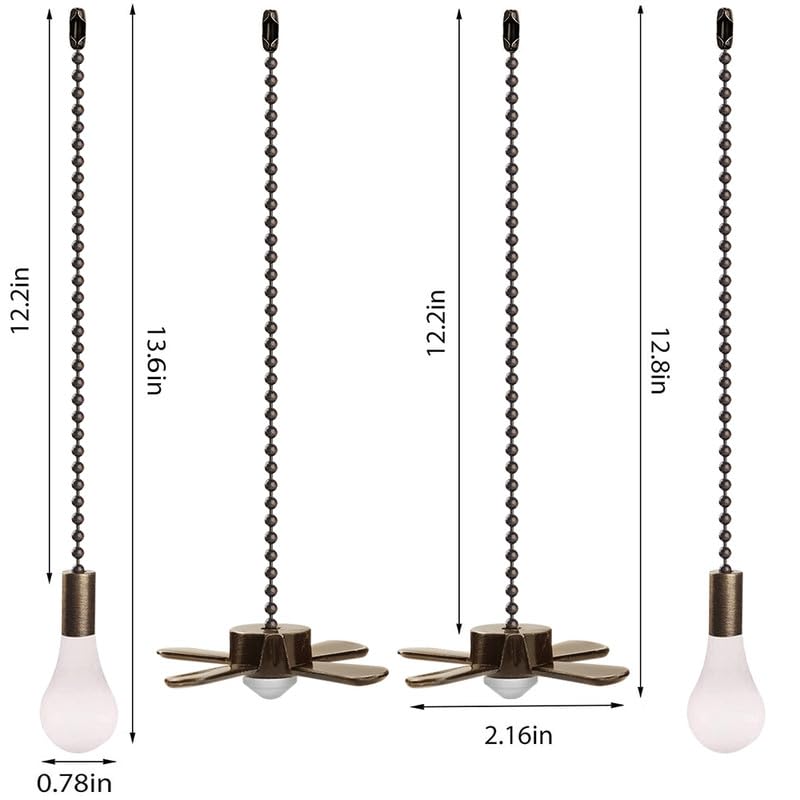 Ceiling Fan Pull Chain, Fan Pulls Set with Connector, 2 PCS 12 Inches Beaded Ball Fan Pull Chain -Bronze Bronze