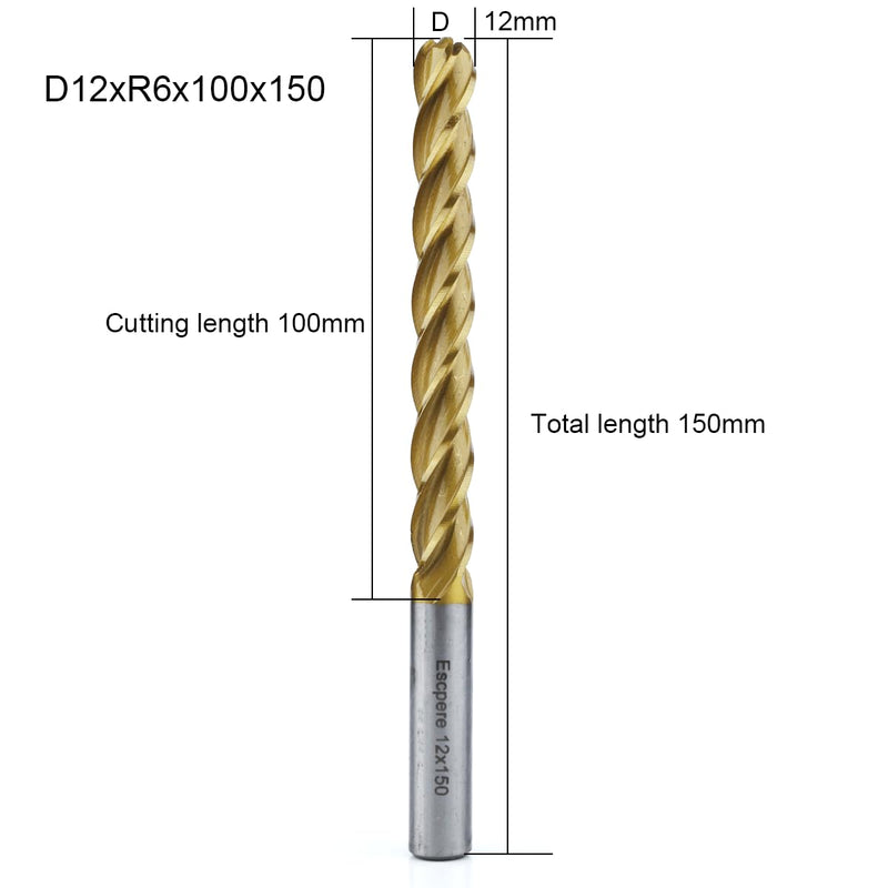 EVA EPS Styrofoam CNC Router Cutter for Cutting Long, HSS Spiral Long Endmills CNC Foam Milling Bit 2D / 3D, D12xR6x100x150 Ball Nose