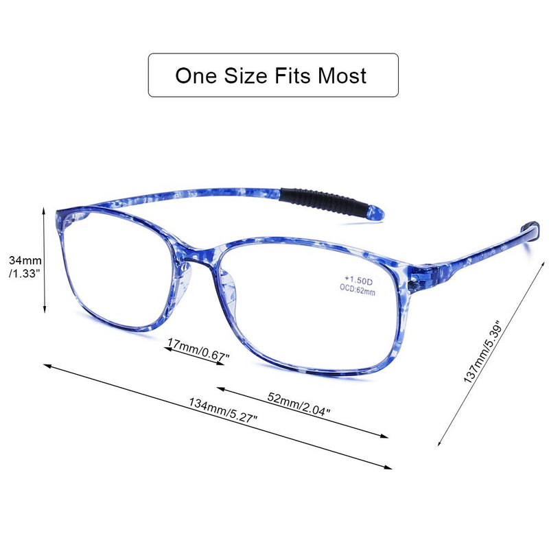DOOViC Computer Reading Glasses Blue Light Blocking TR90 Frame Lightweight Flexible Readers for Women Men,4 Pack 4 Pack Mix Color 2.25 x