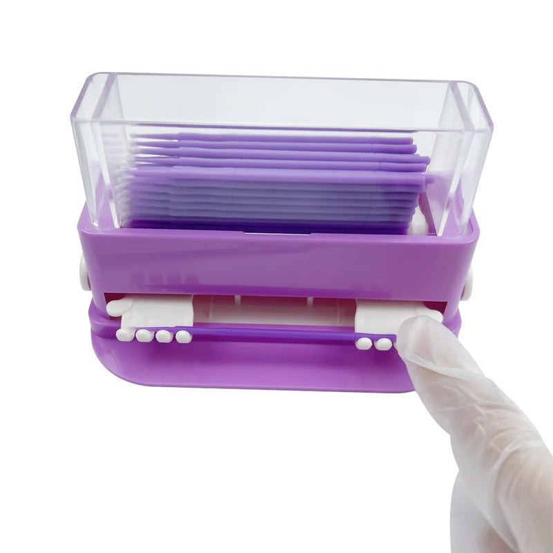 Dental Micro Applicator Dispenser Holder, YOUYA DENTAL Cotton Tip Brush Dispenser with 100pcs Disposable Applicator Brush Stick Large Capacity Microfiber Dispenser Dentist Tools-Purple Purple
