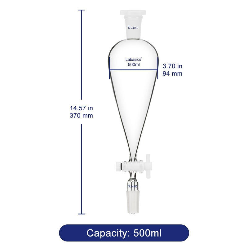 Labasics 500 ml Conical Pear-Shaped Separatory Funnel with PTFE Stopcock, Heavy Wall Borosilicate Glass with 24/40 Joints 500.0 milliliters 1 LB-XMK-Sep-Funnel-24/40