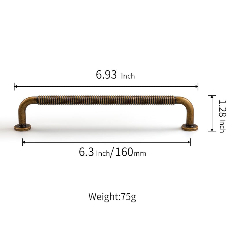 YAGU 6 Pack Antique Brass Kitchen Cabinet pulls 6.3 Inch(160mm) Hole Center Solid Vintage Bronze Dresser Drawer Handles Furniture Aged Hardware for Bathroom Cupboard Wardrobe Closet Vanity 6.3''/160MM Hole Center
