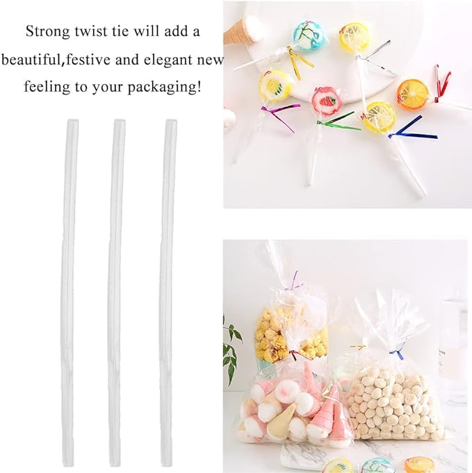 HAHIYO 300Pcs 4inches Cear Metal Twist Ties Bread Candy Coffee Bag Ties Plant Garden Twist Ties for Cellophane Treat Bags Gift Wraping Bags Plastic Bags Halloween Party Cake Present Art Crafts 4 Inches