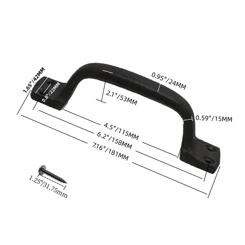 2 Pack Classic Black Handle - Heavy Duty Steel Pull for Gates, Barn Doors, Outdoor Fences, 7 Inch 7" - 2 Pack
