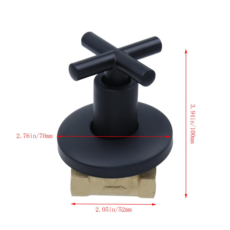 Dnyta Brass Concealed Water Stop Valve, Water Shut Off Valve Flow Control Pressure Regulator with Cross Handle for Kitchen Bathroom (1/2 in, Black) 1/2 Inch