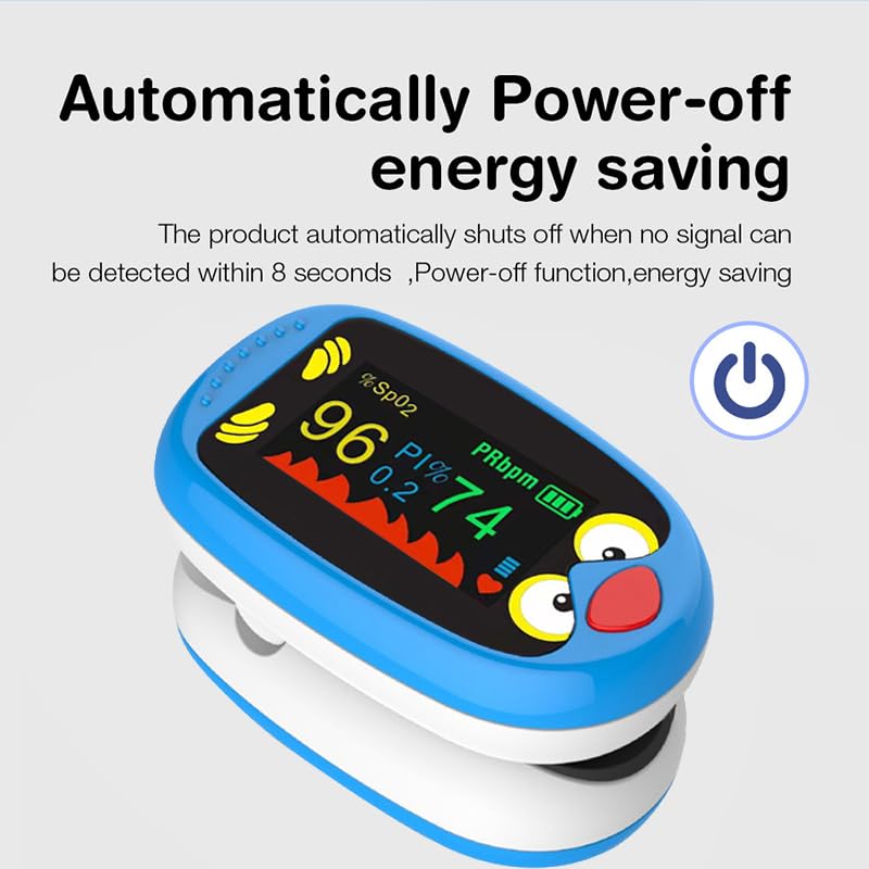 Rechargeable Child Pulse Oximeter – Oxygen Monitor for Kids and Babies, Pediatric Fingertip Blood Oxygen Saturation & Heart Rate Monitor with OLED Display, Auto Shut-Off, USB-C Charging Cable Included- blue