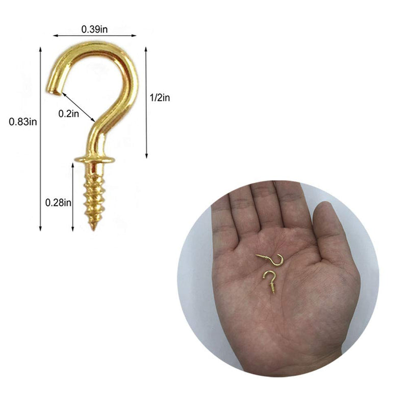 Small Brass Ceiling Hooks 1/2'' Screw-in Light Hooks Gold Hanging Cup Hook (60Pack) Gold 60pcs