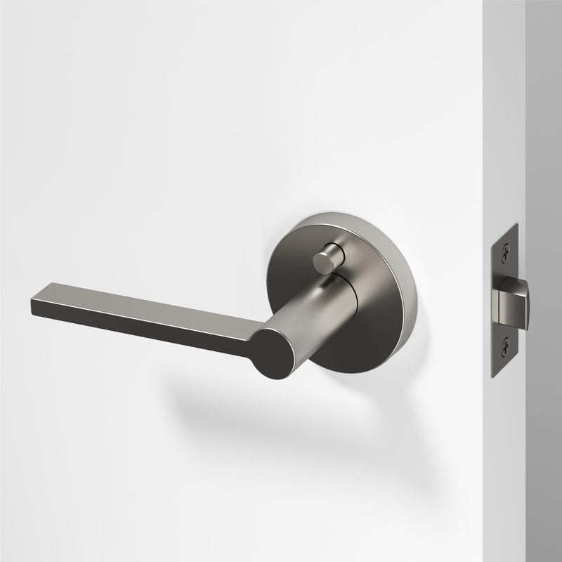 Okun Muse 1-Pack Brushed Nickel Privacy Door Levers – Push Button Lock, Reversible, Sleek Concealed-Mount Design for Bedroom & Bathroom 1 Pack