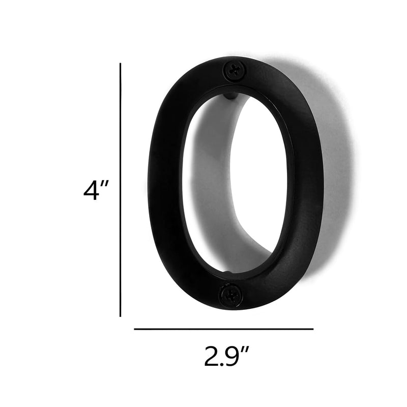 NACH Floating House Numbers, 4 inch Aluminum Black House Numbers for Outside - Number 0, Door Numbers with Mounting Hardware 4"