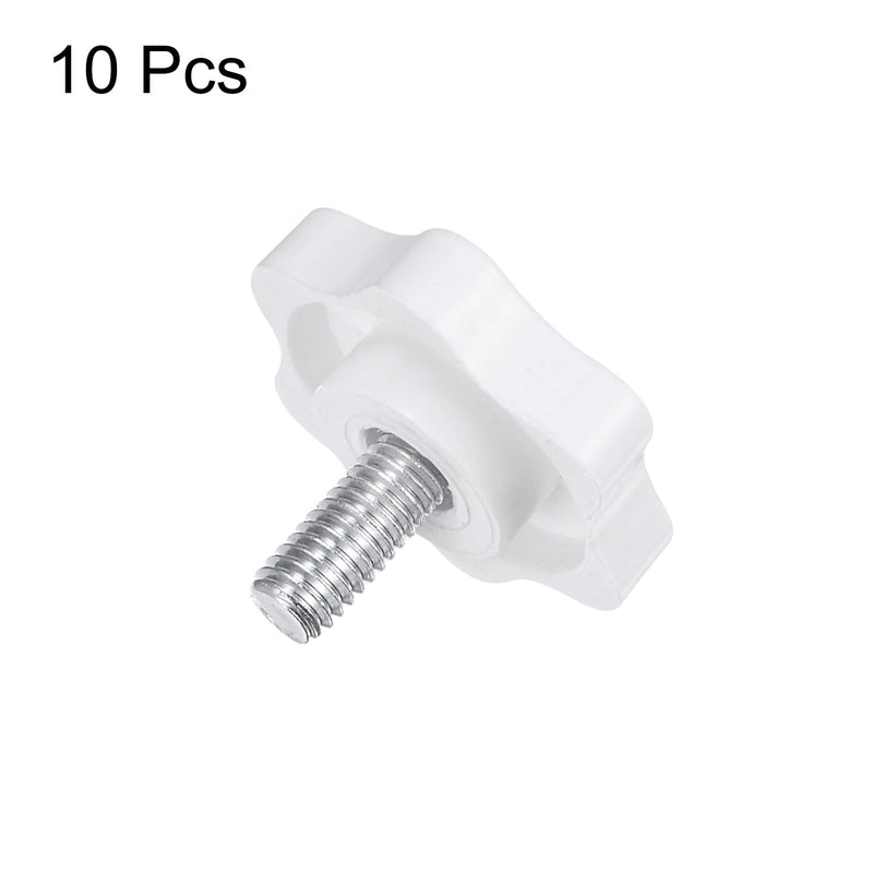 HARFINGTON 10pcs Star Knobs M6 x 12mm Male Thread 32mm Plastic 6-Point Head Stud Knob Hand Tightening Clamping Screw Replacement Threaded Handle, White