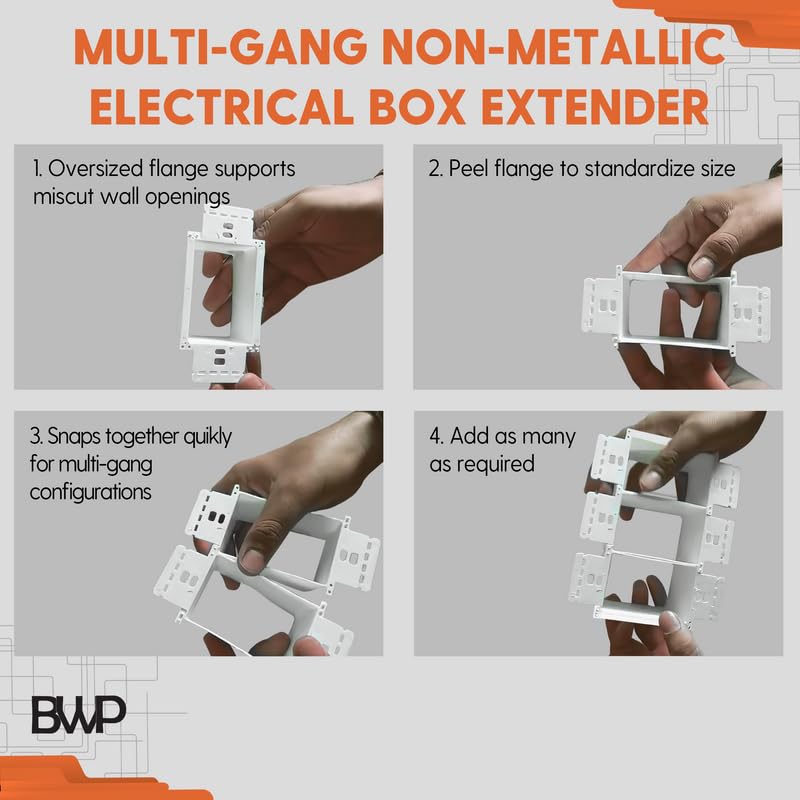 BWP - 5 Pack Electrical Power Outlet Box Extender Kit – Single Gang Box Extender - Single Receptacle Heavy Duty Plastic White Pack of 5