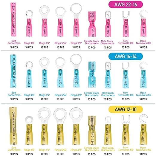Wirefy Heat Shrink Wire Connectors Kit - a Resistant Electrical Connectors - Automotive Butt Connectors - Insulated Ring, Spade, Fork, Hook Crimp Terminals - 22-10 Gauge - 270 PCS 270 pieces kit - NewNest Australia