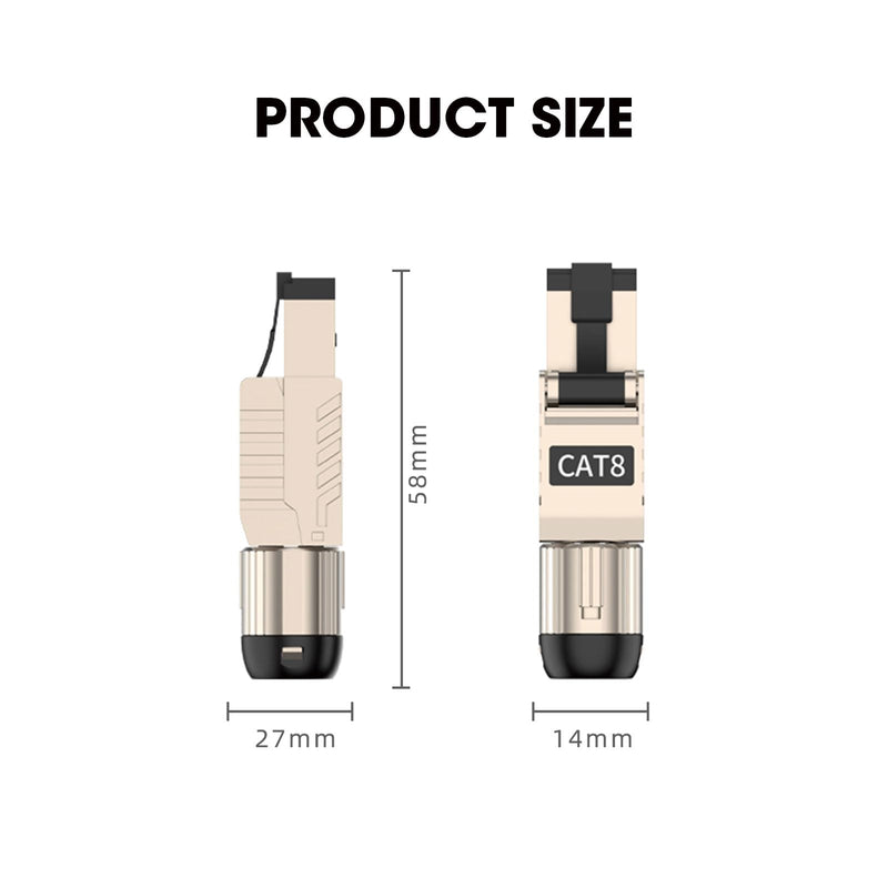 6-Pack Cat 8 RJ45 Connectors Tool Free, Cat8 Field Termination Plug Shielded RJ45 Modular Plugs for 2000MHz 2GHz 40G Double Shielded Solid LAN Cable 22AWG-24AWG 6 Pack