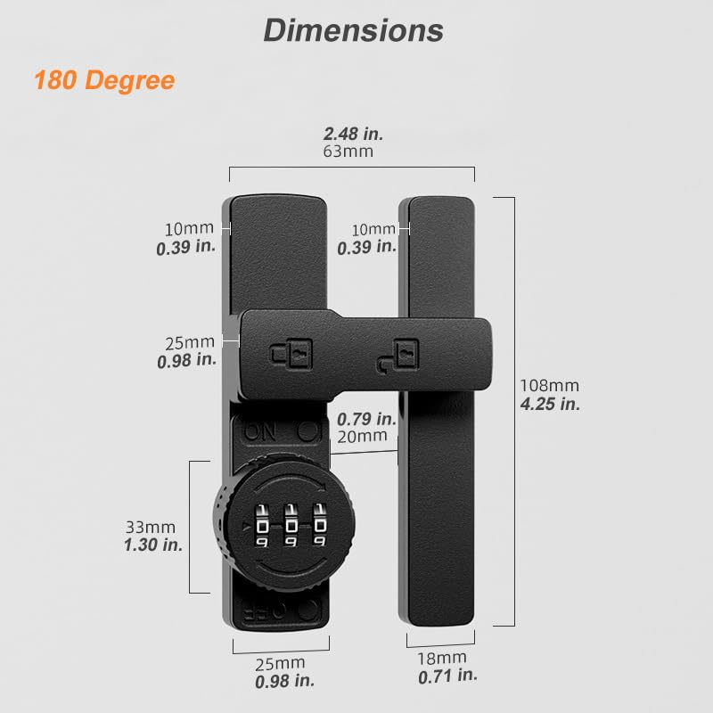 ETEKJOY Flip Latch Lock with Combination 90/180 Degree Sliding/Swinging Door Lock Latch Bolt for Gate Barn Garage Shed Window Cabinet 3-Digit Password Keyless (180 Degree, Black) 180 Degree
