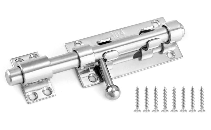 QWORK Sliding Bolt Gate Latch, 4 Pack 6.3" Heavy Duty 304 Stainless Steel Safety Barrel Bolt Door Latches with Padlock Hole and Mounting Screws for Doors, Cabinets, Refrigerators