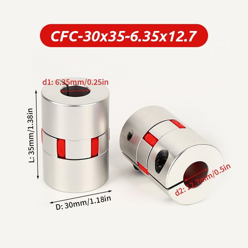6.35mm to 12.7mm Plum Flexible Shaft Coupling, Diameter 30mm Length 35mm Aluminium Motor Connector Flexible Spider Coupler for 3D Printer CNC Machine Servo Stepped Motor CFC-30x35-6.35x12.7
