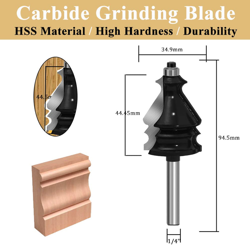 TAIWAIN Router Bit Set 1/4 Inch Shank 5PCS, Architectural Picture Frame Wood Milling Cutter,Rail &Stile Woodworking Miter Carbide CNC Cutting Tool for Cabinet Drawer Door Surfacing(GK1-G) GK1-G