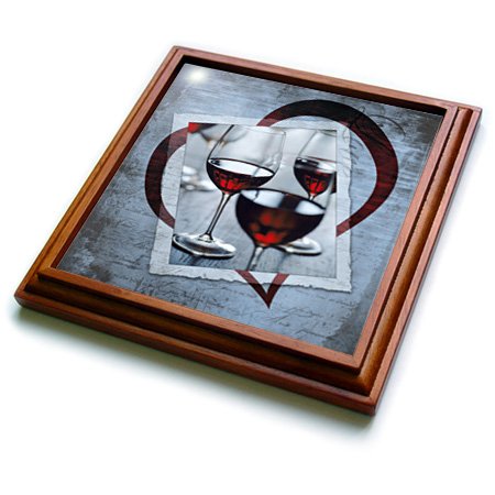 3dRose Wine Heart Trivet with Ceramic Tile, 8 by 8", Brown