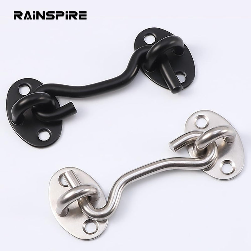 Rainspire (2 Pack) 4 Inch Privacy Hook and Eye Latch for Barn Door, Stainless Steel Gate Latch Barn Door Lock Cabin Hooks for Gate Shutters Window Slide Barn Shed Cabinet Bathroom, Black 4 Inch Black
