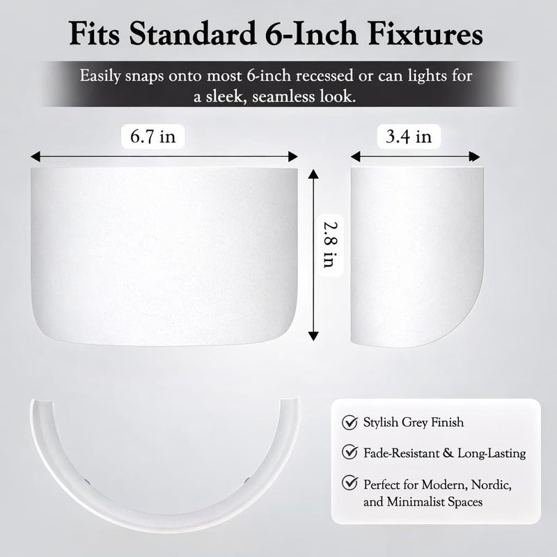4-Pack 6-Inch Magnetic Recessed Light Half Shields, White Anti-Glare Covers for Ceiling Can Lights, Smooth Rounded Edge, Tool-Free Snap-On