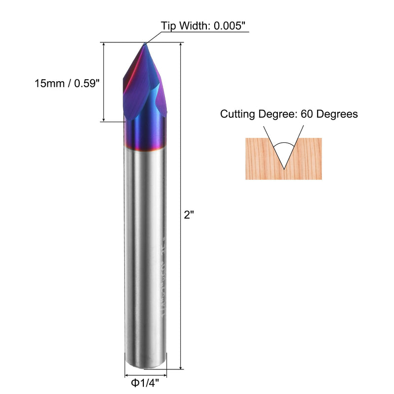 uxcell V Groove Router Bit 60 Degree 1/4" Shank CNC Engraving Bits with Nano Blue Coated Solid Carbide Cutter for Fine Carving Sign Making 2pcs 2
