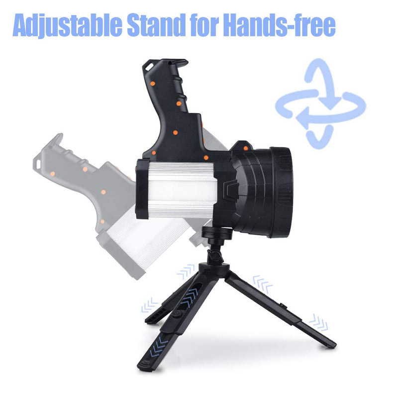 YIERBLUE Rechargeable Spotlight, Super Bright 1000000 High Lumen LED Handheld Spotlight Long Lasting Large Flashlight Searchlight and Flood Camping Flashlight with Foldable Tripod Silver