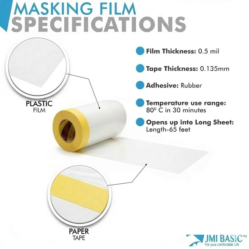 Pre-Taped Masking Film for Car Painting – 3 Pack Painters Plastic Sheeting with Automotive Tape and Drape, Paint Plastic Covering Cars, Appliance, Windows and Furniture Protection (35 Inch) 35 Inch