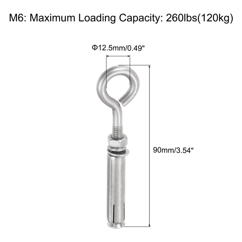 uxcell 5Pcs M6 304 Stainless Steel Expansion Eyebolt, Closed Hook Expansion Bolt Screw Concrete Eyebolt for Wall Ceiling Concrete Masonry 5